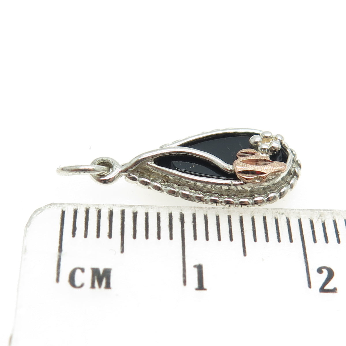 Mount Rushmore 925 Sterling Silver 12K Rose Gold Vintage Real Black Onyx Pendant