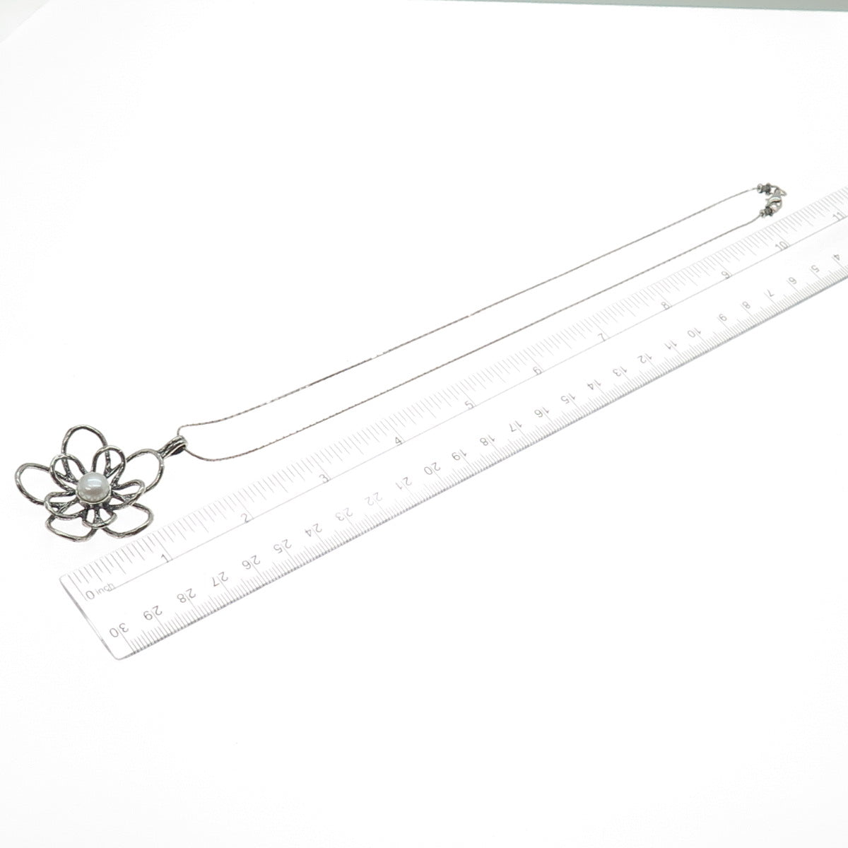 925 Sterling Silver Vintage Real Pearl Flower Blossom Chain Necklace 16"