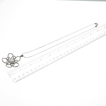 925 Sterling Silver Vintage Real Pearl Flower Blossom Chain Necklace 16"