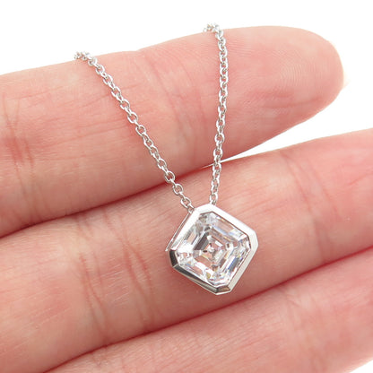 925 Sterling Silver Asscher-Cut C Z Cable Chain Adjustable Necklace 18-20"