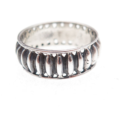925 Sterling Silver Vintage Modernist Ribbed Oxidized Band Ring Size 8.75