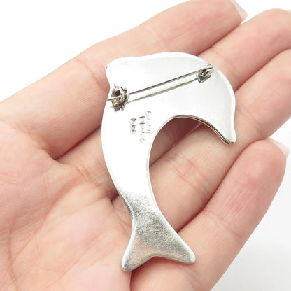925 Sterling Silver Vintage Mexico Friendly Dolphin Pin Brooch