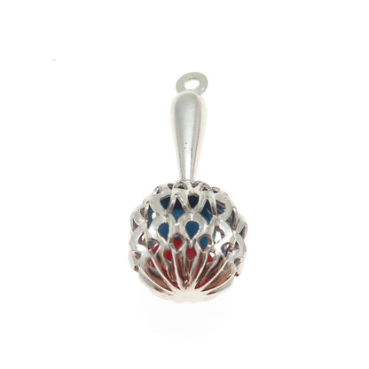 925 Sterling Silver Antique Art Deco Red & Blue Glass Baby Rattle Pendant