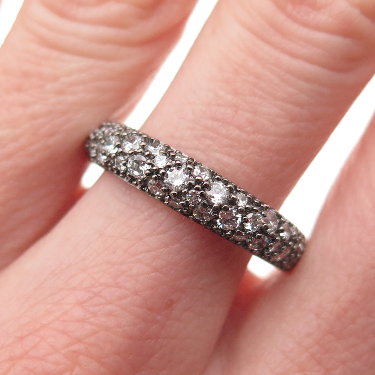 925 Sterling Silver Round-Cut C Z Half Eternity Band Ring Size 9.25
