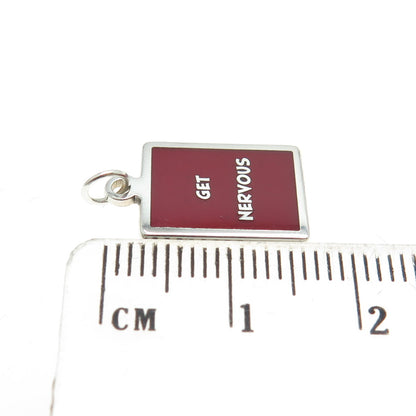 925 Sterling Silver Red Enamel "Get Nervous" Minimalist Charm Pendant