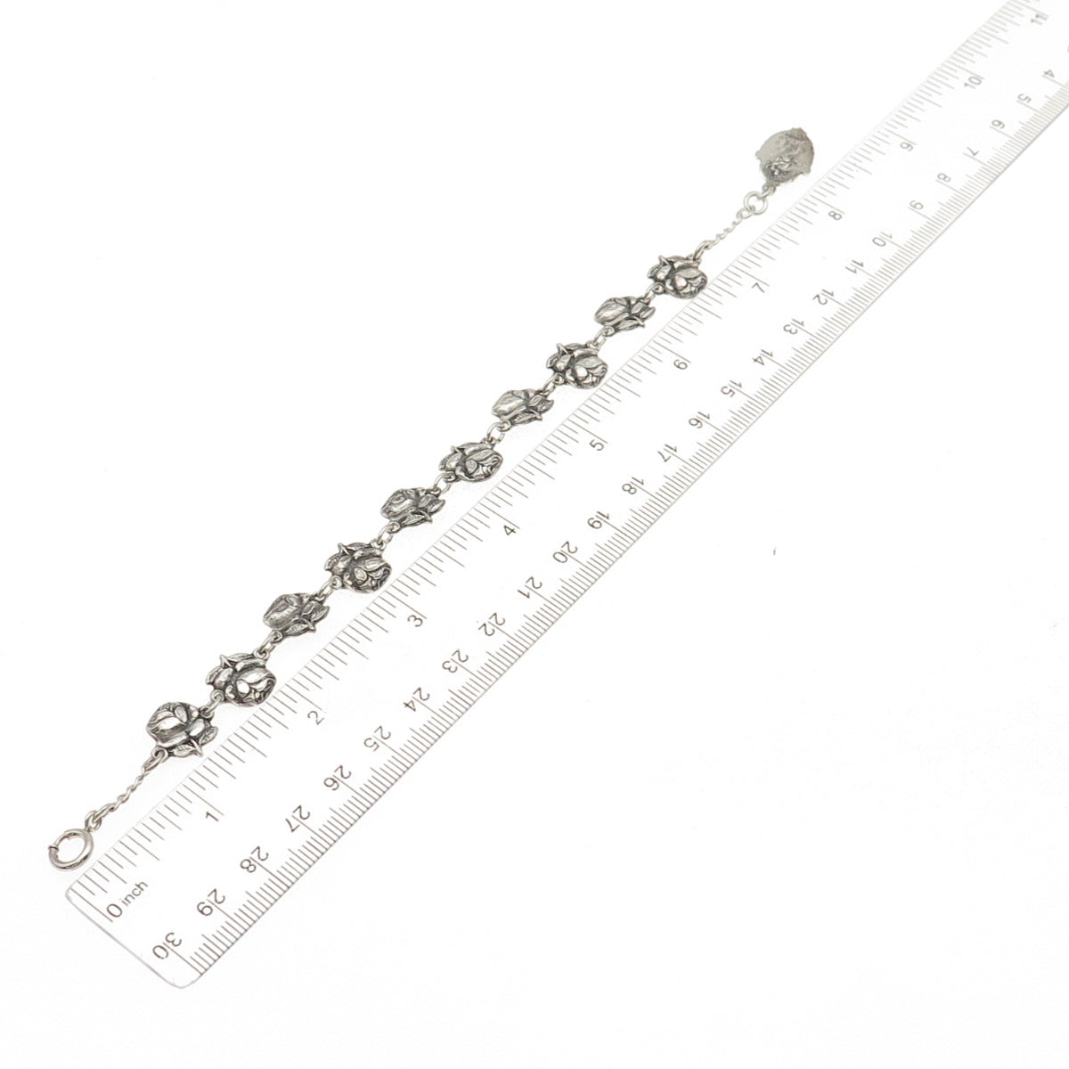 925 Sterling Silver Antique Art Deco Rose Catholic Saints Bracelet 7.5"