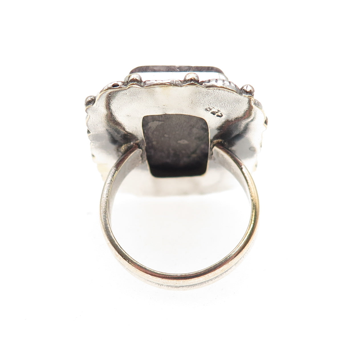 925 Sterling Silver Vintage Real Sugilite Modernist Oxidized Ring Size 8.75