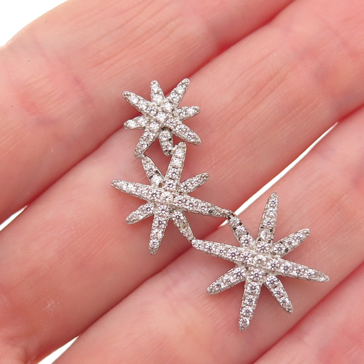 925 Sterling Silver Round-Cut C Z Starburst Slide Charm Pendant