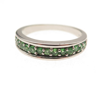 Monica Jain 925 Sterling Silver Vintage Real Round-Cut Peridot Band Ring Size 7