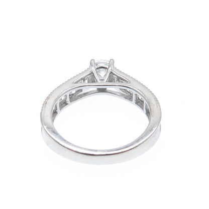 925 Sterling Silver Round & Emerald-Cut C Z Engagement Ring Size 6.75