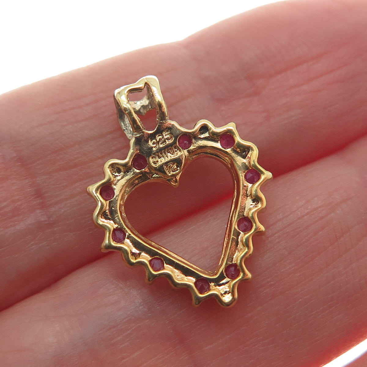 ROSS SIMONS Sterling Gold Plated Real Diamond Accent & Ruby Heart Mini Pendant