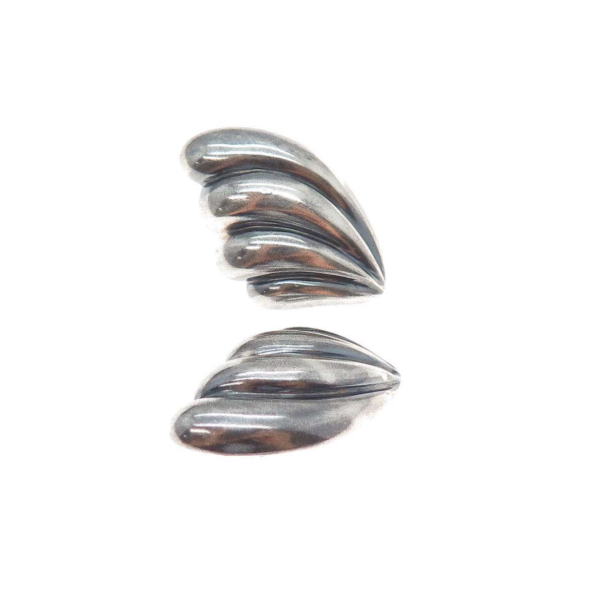 925 Sterling Silver Vintage Modernist Angel Wings Oxidized Earrings