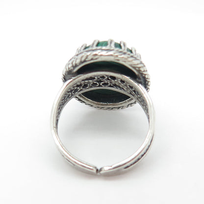 925 Sterling Silver Vintage Israel Real Malachite Gemstone Ethnic Ring Size 6.5