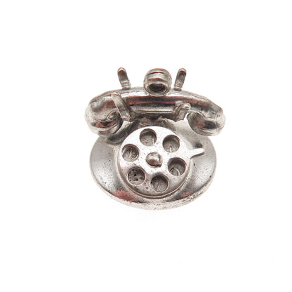 925 Sterling Silver Antique Art Deco Rotary Phone I Love You 3D Mini Pendant