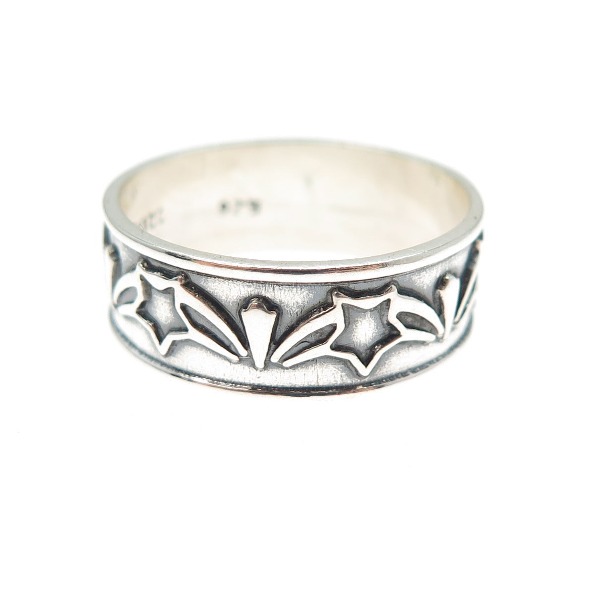 925 Sterling Silver Vintage Mexico Star All Around Oxidized Band Ring Size 10.75