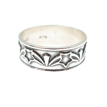 925 Sterling Silver Vintage Mexico Star All Around Oxidized Band Ring Size 10.75