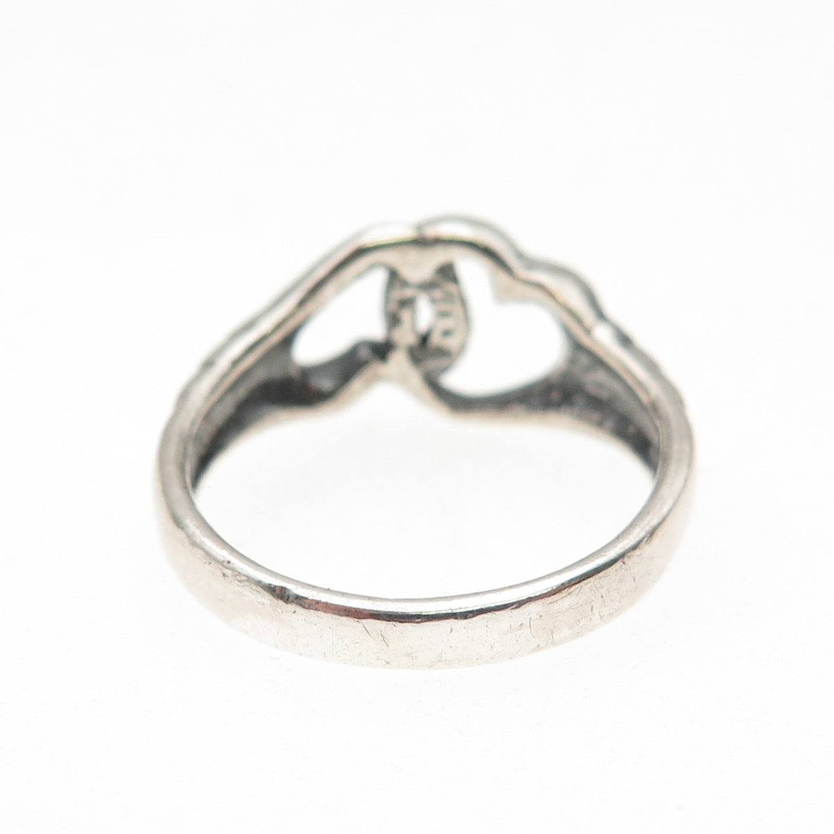 925 Sterling Silver Vintage Modernist Interlocked Heart Ring Size 7.75