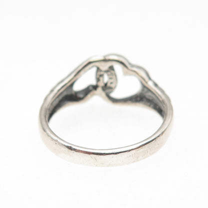 925 Sterling Silver Vintage Modernist Interlocked Heart Ring Size 7.75