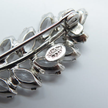 CARL ART 925 Sterling Silver Antique Art Deco Rhinestone Leaf Pin Brooch