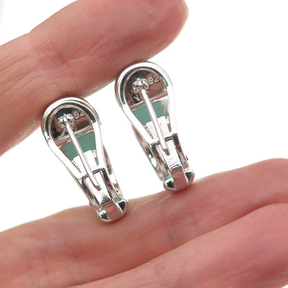 925 Sterling Silver Vintage Enamel Palm Tree Omega Back Hoop Earrings