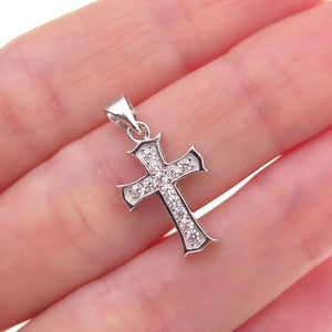 925 Sterling Silver Round-Cut C Z Cross Charm Pendant