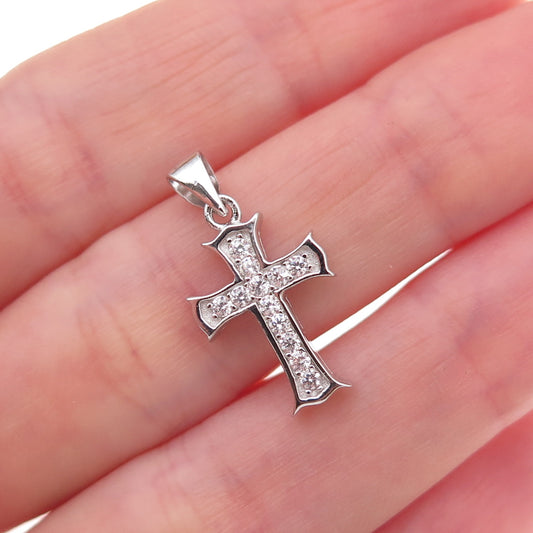 925 Sterling Silver Round-Cut C Z Cross Charm Pendant
