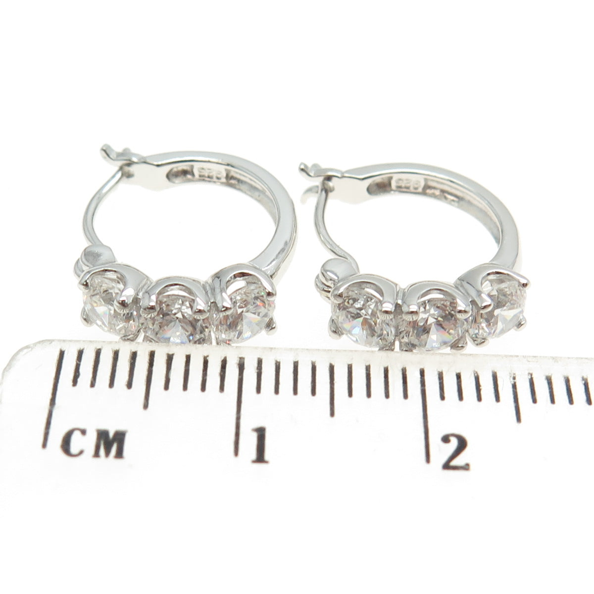 925 Sterling Silver Round-Cut C Z Hoop Earrings