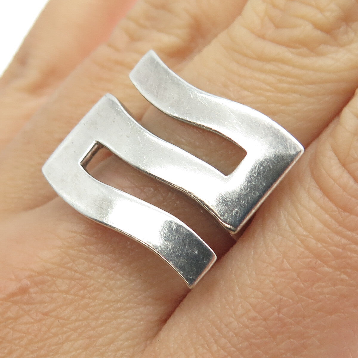 925 Sterling Silver Vintage Lucky Number "2" Modernist Ring Size 9.25