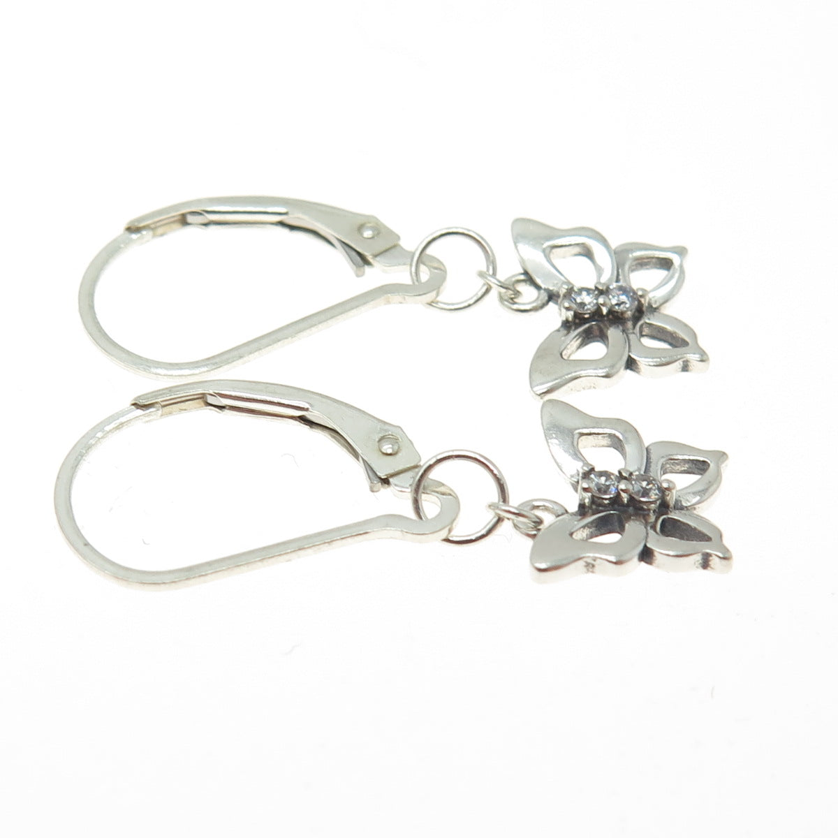 925 Sterling Silver Round-Cut C Z Butterfly Dangle Earrings