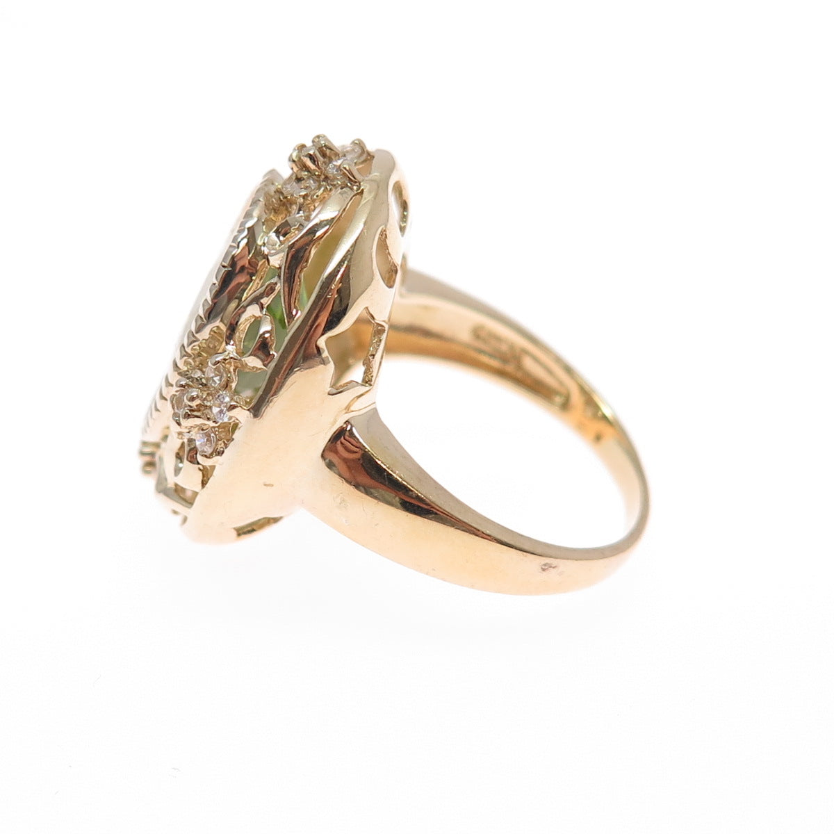 925 Sterling Silver Gold Plated Real Oval-Cut Peridot & C Z Ring Size 6.25