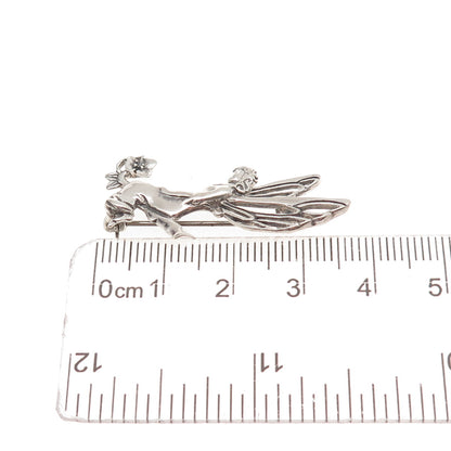 Jezlaine 925 Sterling Silver Vintage Fairy Floral Oxidized Pin Brooch