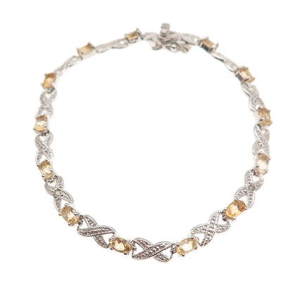 Dee Berkle 925 Sterling Silver Real Diamond & Citrine Infinity Link Bracelet 7"