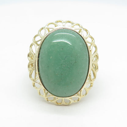 925 Sterling Silver Gold Plated Real Aventurine Floral Ring Size 6