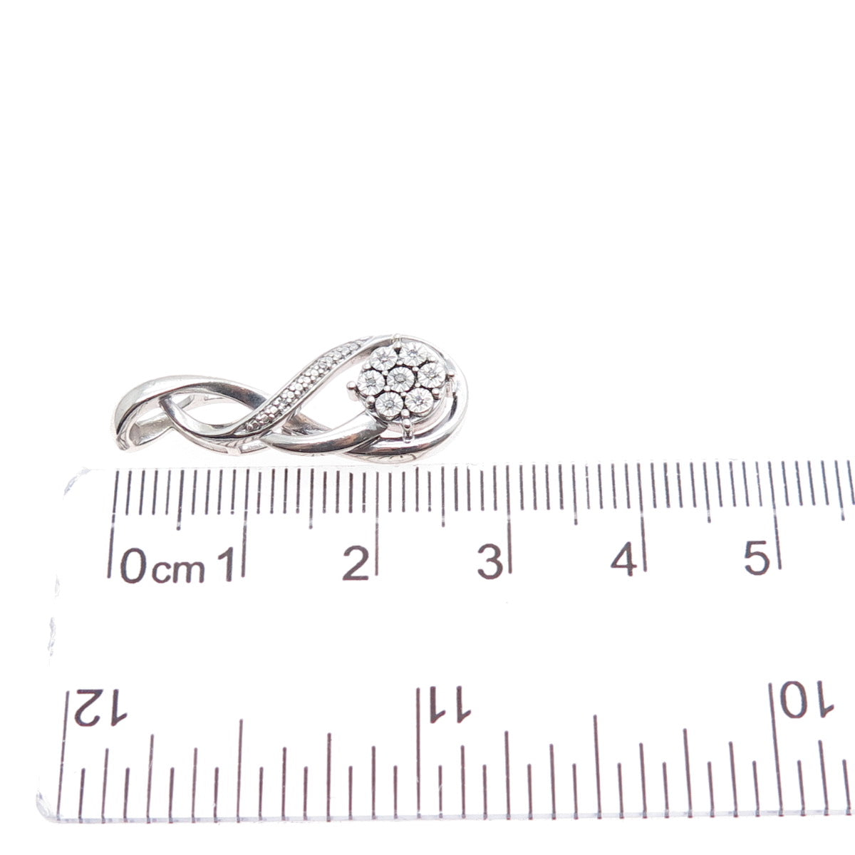 925 Sterling Silver Real Round-Cut Diamond Twisted Charm Pendant