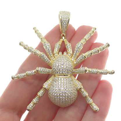 925 Sterling Silver Gold Plated Round-Cut C Z Spider Sparkle Pendant