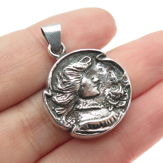 HUGHES 925 Sterling Silver Vintage Lady Cameo Oxidized Pendant