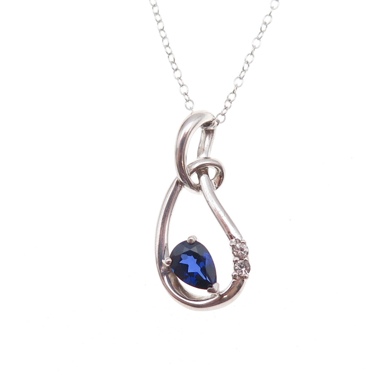 925 Sterling Silver Real White Topaz & Lab-Created Sapphire Chain Necklace 18"