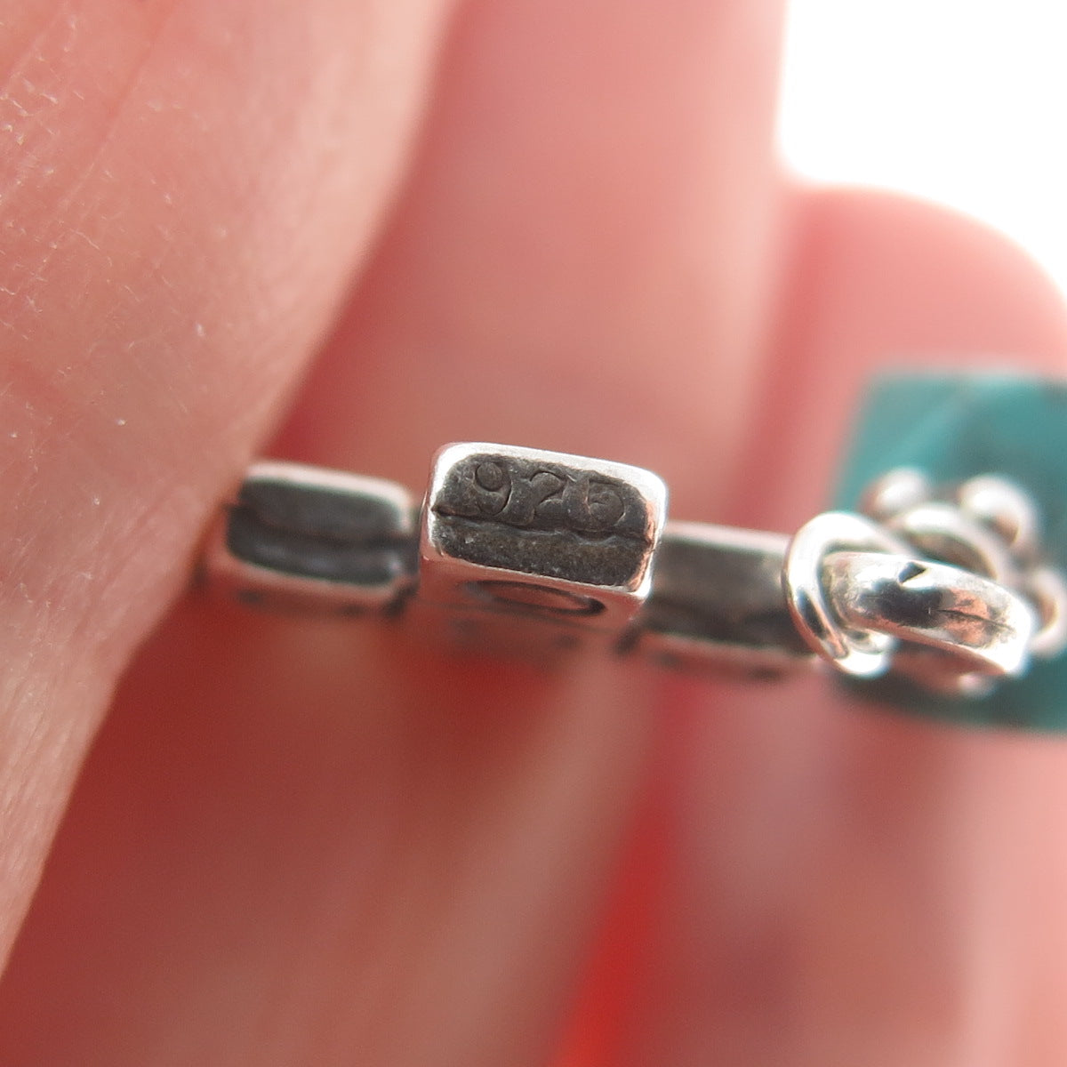 925 Sterling Silver Vintage Kingman Turquoise Spiral Circle Cross Bracelet 6.5"