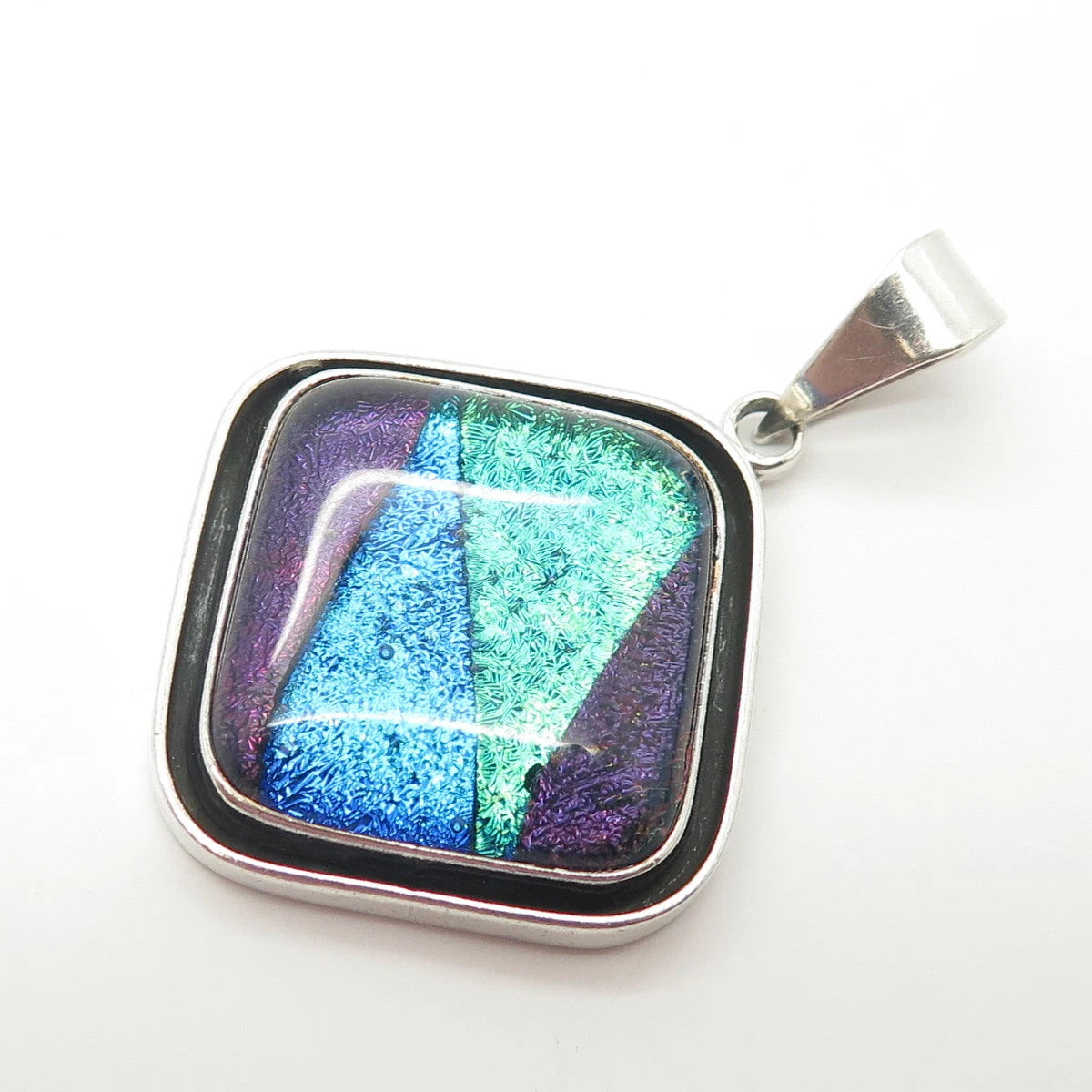 925 Sterling Silver Vintage Mexico Roman Glass Pendant