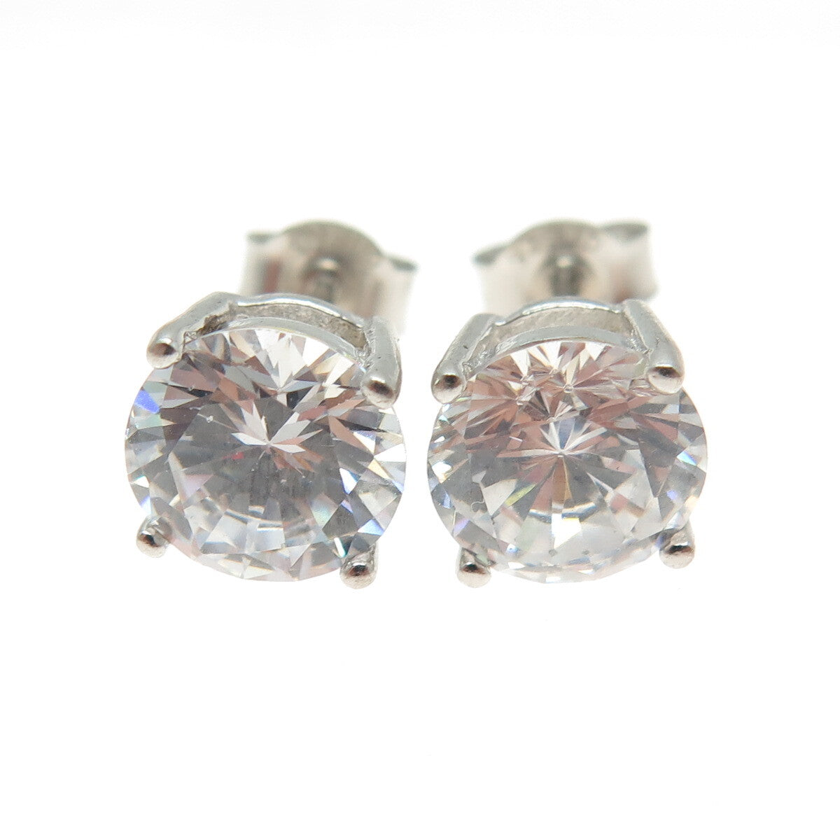 925 Sterling Silver Round-Cut Shaped C Z Stud Earrings