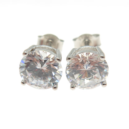 925 Sterling Silver Round-Cut Shaped C Z Stud Earrings