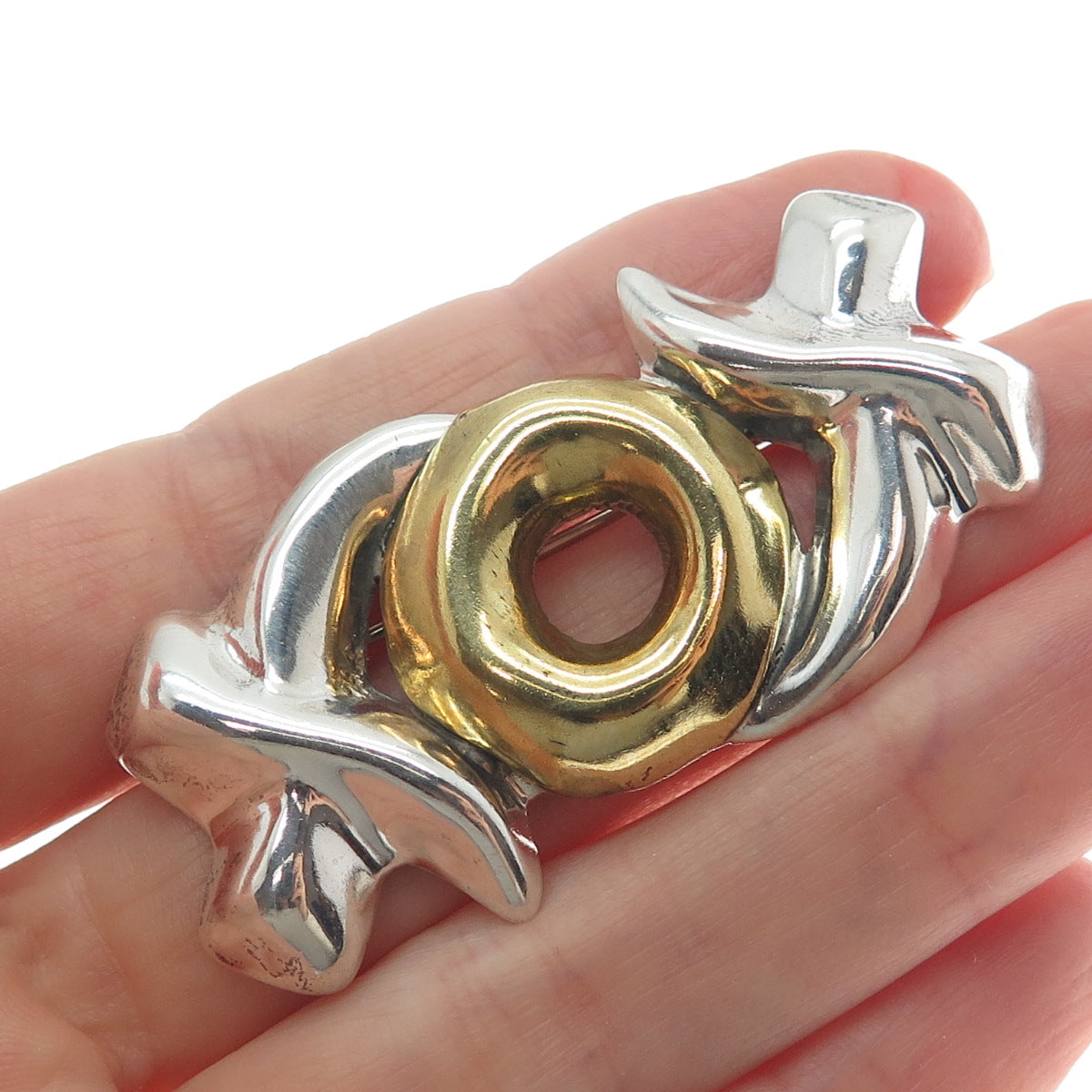 925 Sterling Silver 2-Tone Vintage Mexico XO Hugs & Kisses Pin Brooch