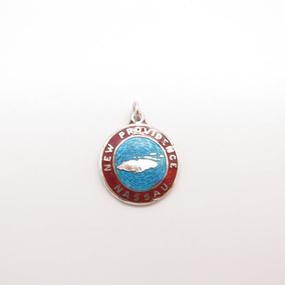 925 Sterling Silver Vintage BMCo Enamel New Providence Nassau Charm Pendant