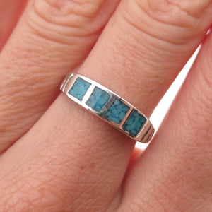 Old Pawn 925 Sterling Silver Vintage Southwestern Turquoise Inlay Ring Size 7