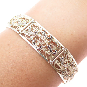 800 Silver Gold Plated Antique Art Deco Real Marcasite Filigree Bracelet 7.25"