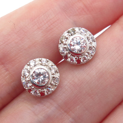 925 Sterling Silver Round-Cut Shaped C Z Sparkle Stud Earrings