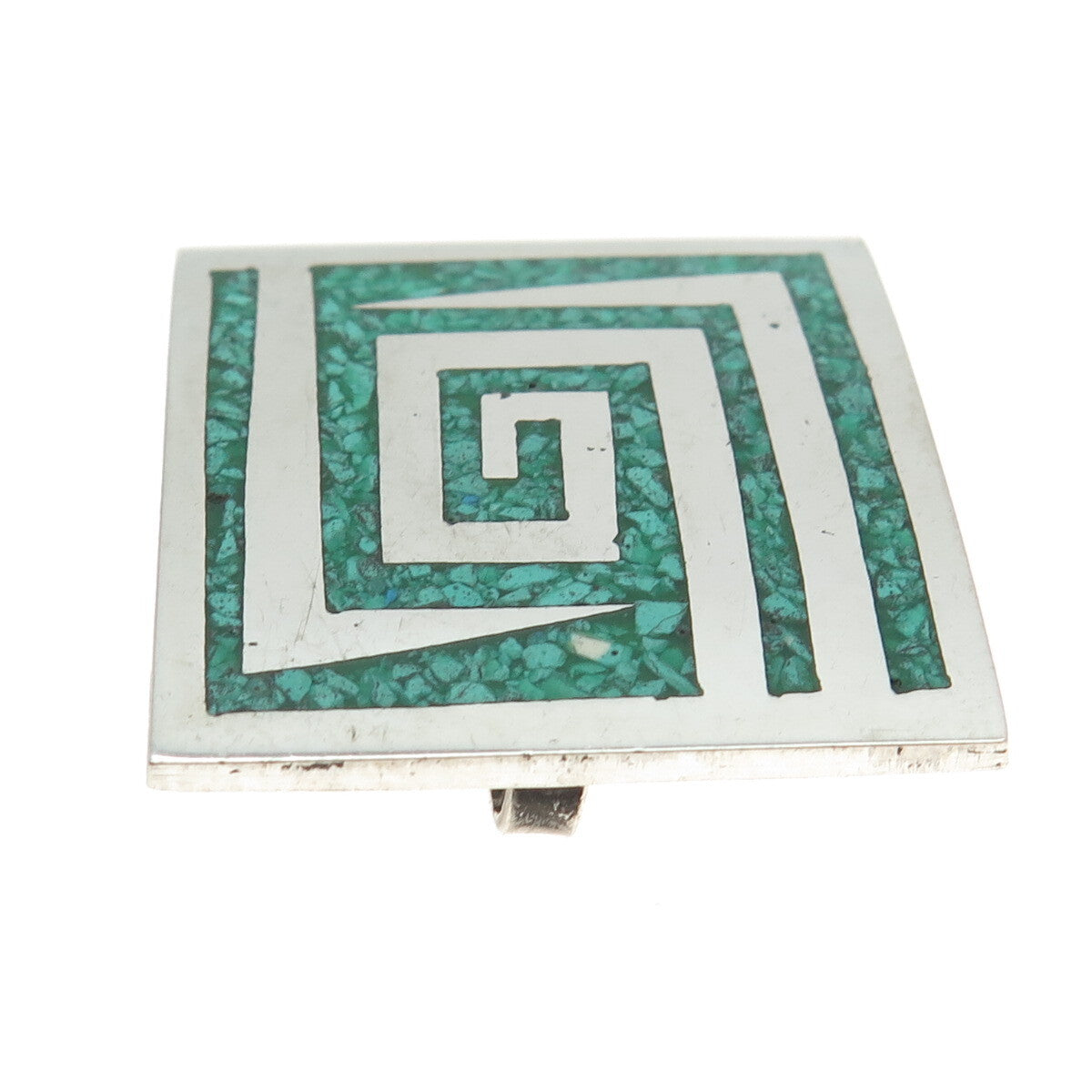 925 Sterling Silver Vintage Mexico Real Turquoise Gem Inlay Pin Brooch