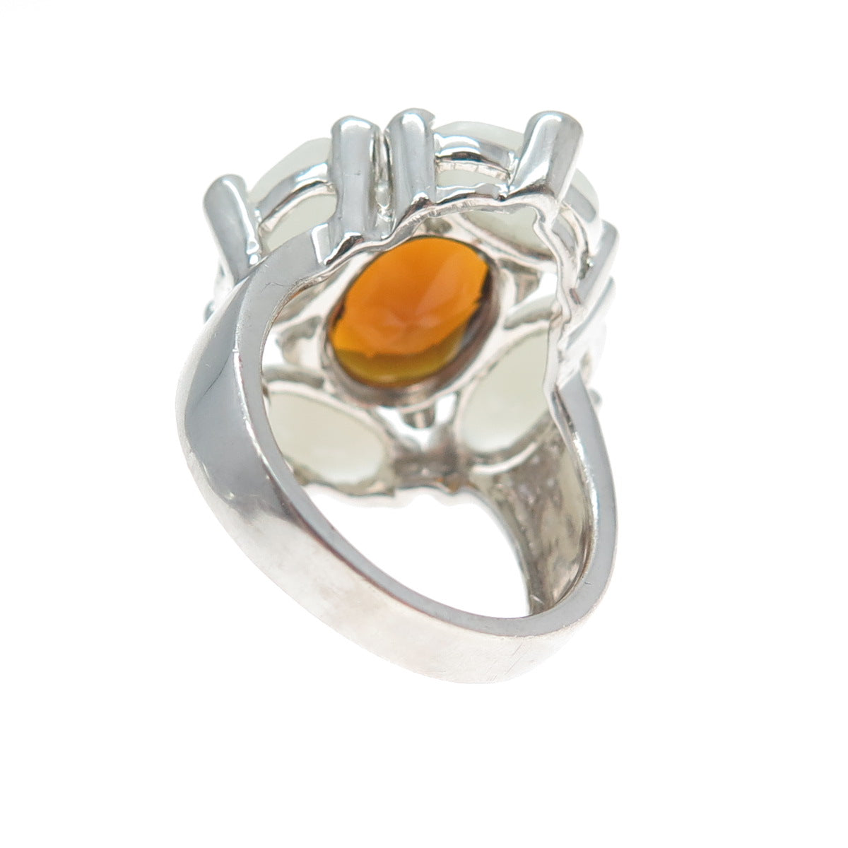 925 Sterling Silver Vintage Real Citrine & White Chalcedony Ring Size 8