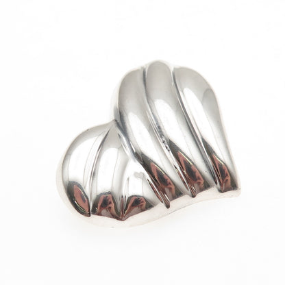 925 Sterling Silver Vintage Mexico Modernist Ribbed Heart Oxidized Pin Brooch