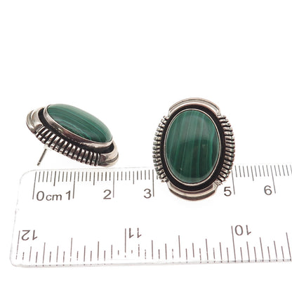Leslie Yazzie Navajo Old Pawn 925 Sterling Silver Vintage Malachite Earrings